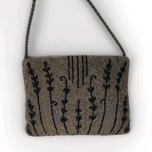 Fabulous Vintage Hand Beaded Purse Evening Bag Satin Lined Rope Strap Beautiful